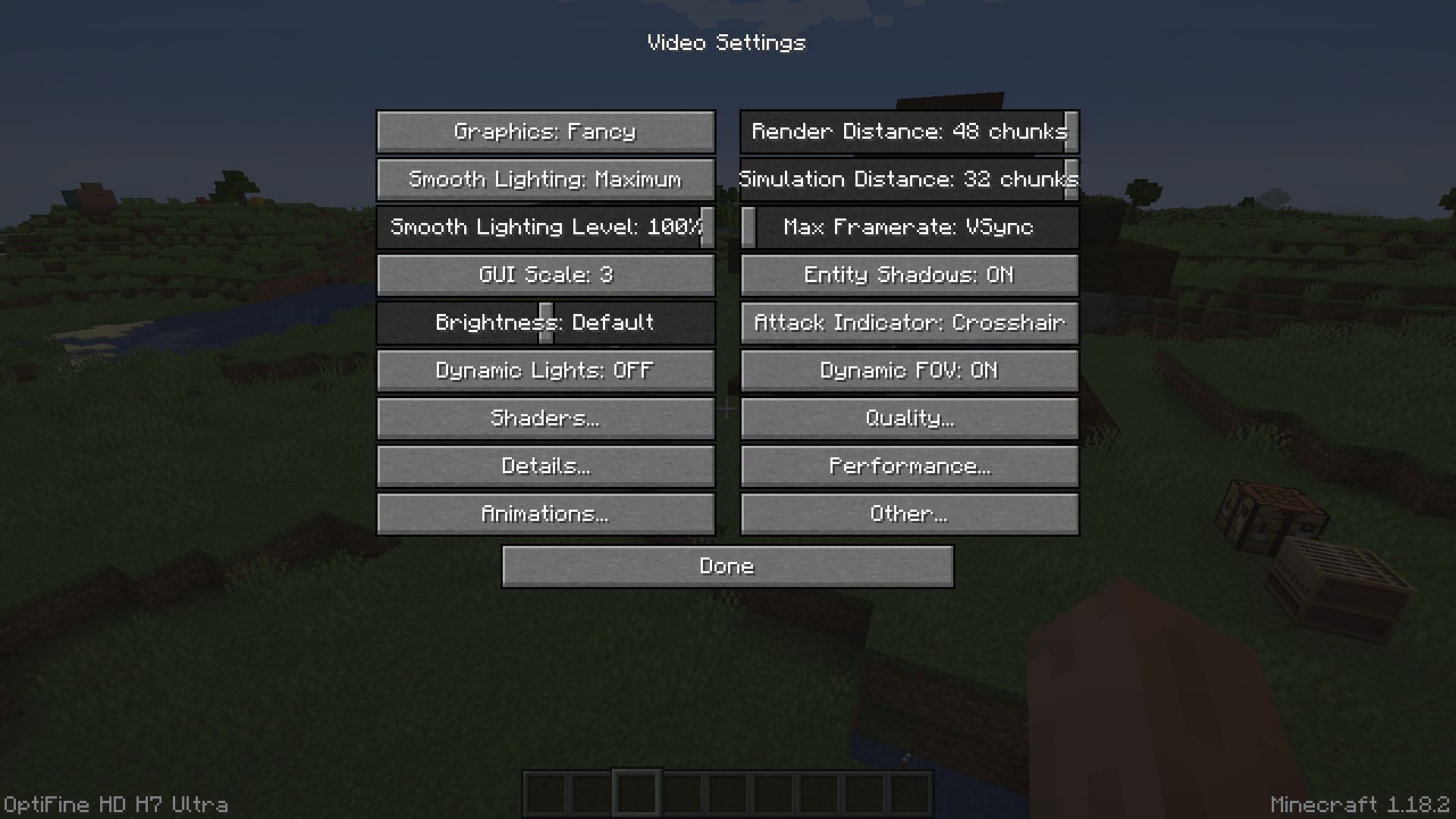 Maxed singleplayer render and simulation distances (Image via Minecraft)