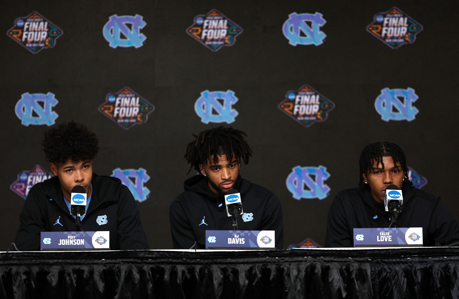 Caleb Love, RJ Davis and Puff Johnson answer questions at the Final Four