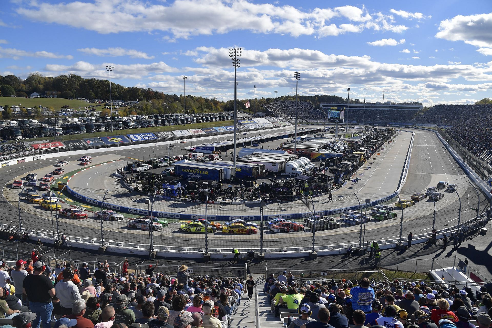A general view of racing during the NASCAR Cup Series Xfinity 500 at Martinsville Speedway.