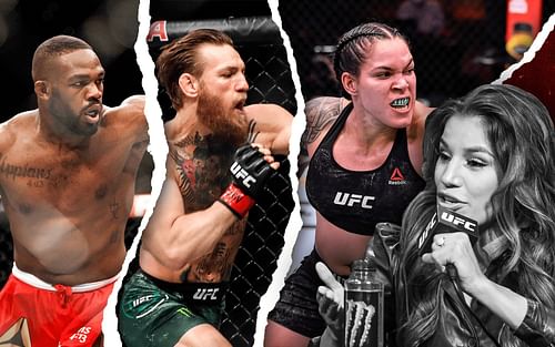 Jon Jones (extreme left), Conor McGregor (middle-left) and Amanda Nunes (middle-right) and Julianna Peña (extreme right)