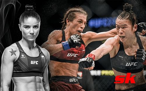 Istela Nunes (left); Joanna Jedrzejczyk vs Zhang Weili (right) [Left image courtesy - ufc.com; right image courtesy - Getty]