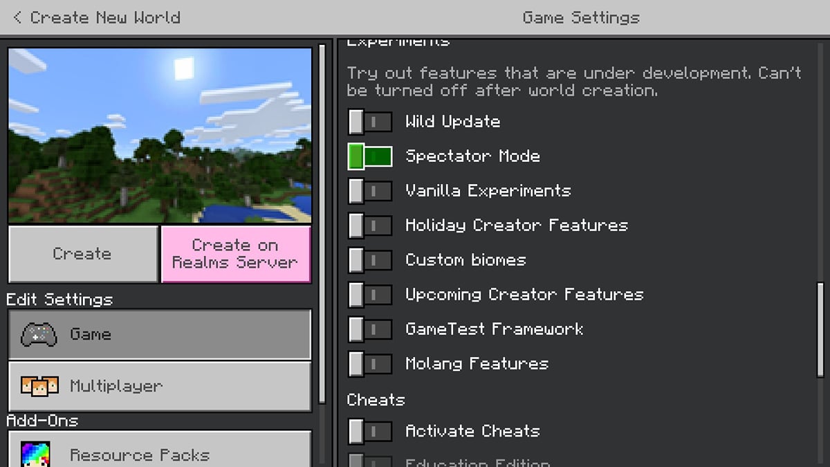 How to activate and use Spectator mode in Minecraft Bedrock Edition
