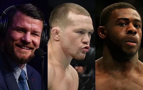 Michael Bisping (left), Petr Yan (center), Aljamain Sterling (right)