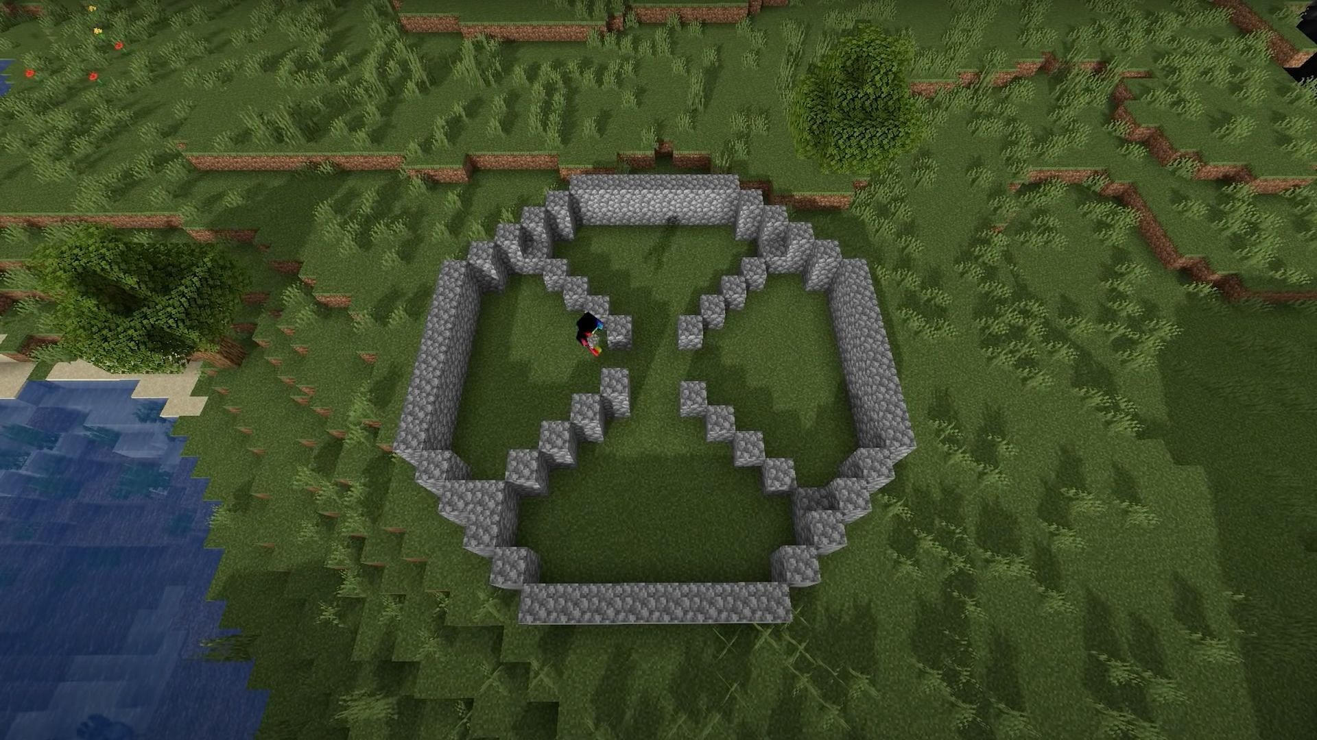 Gamers must add these two block high walls to funnel the creepers (Image via Dusty Dude)