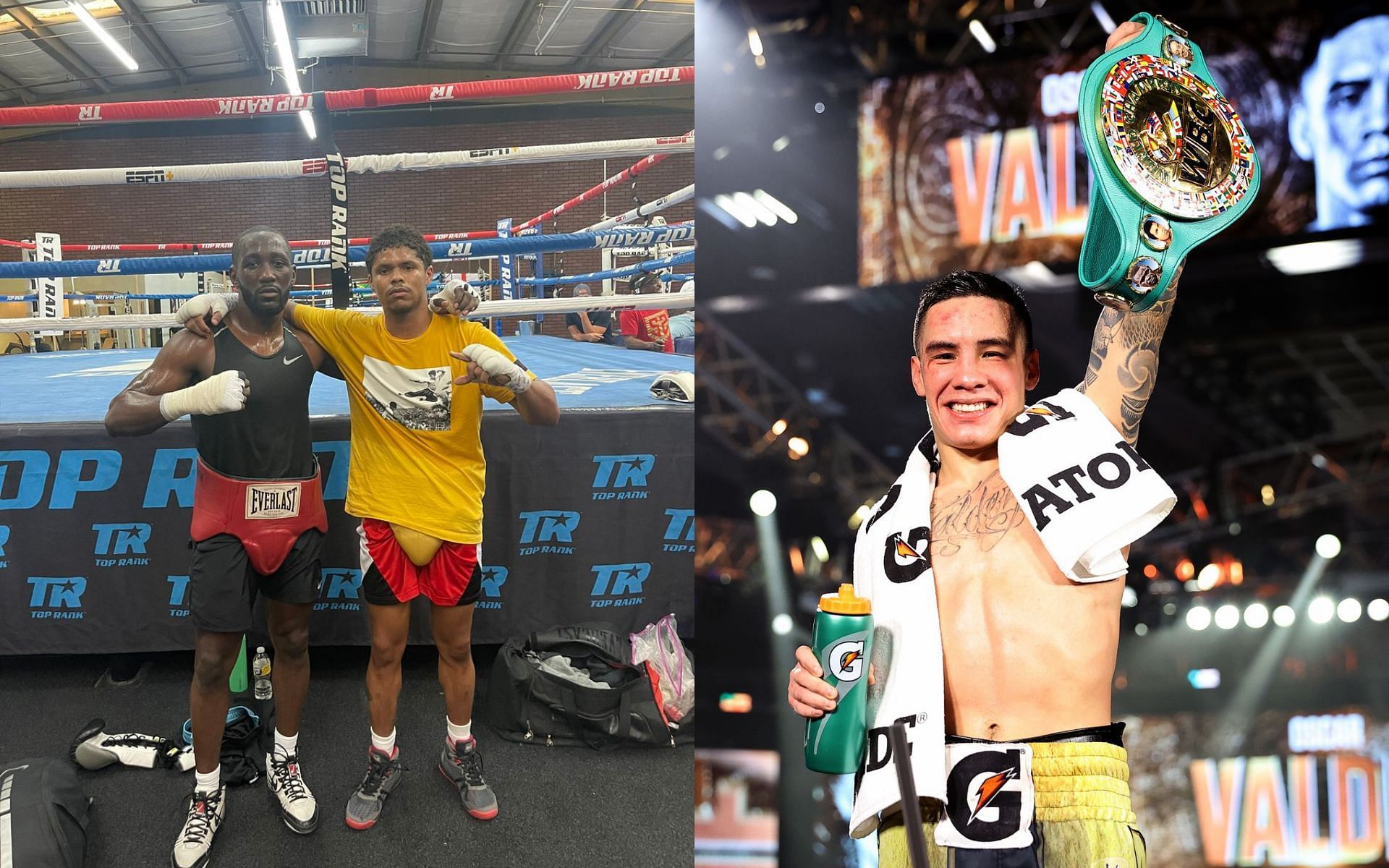 Terence Crawford with Shakur Stevenson (left) and Oscar Valdez (right)