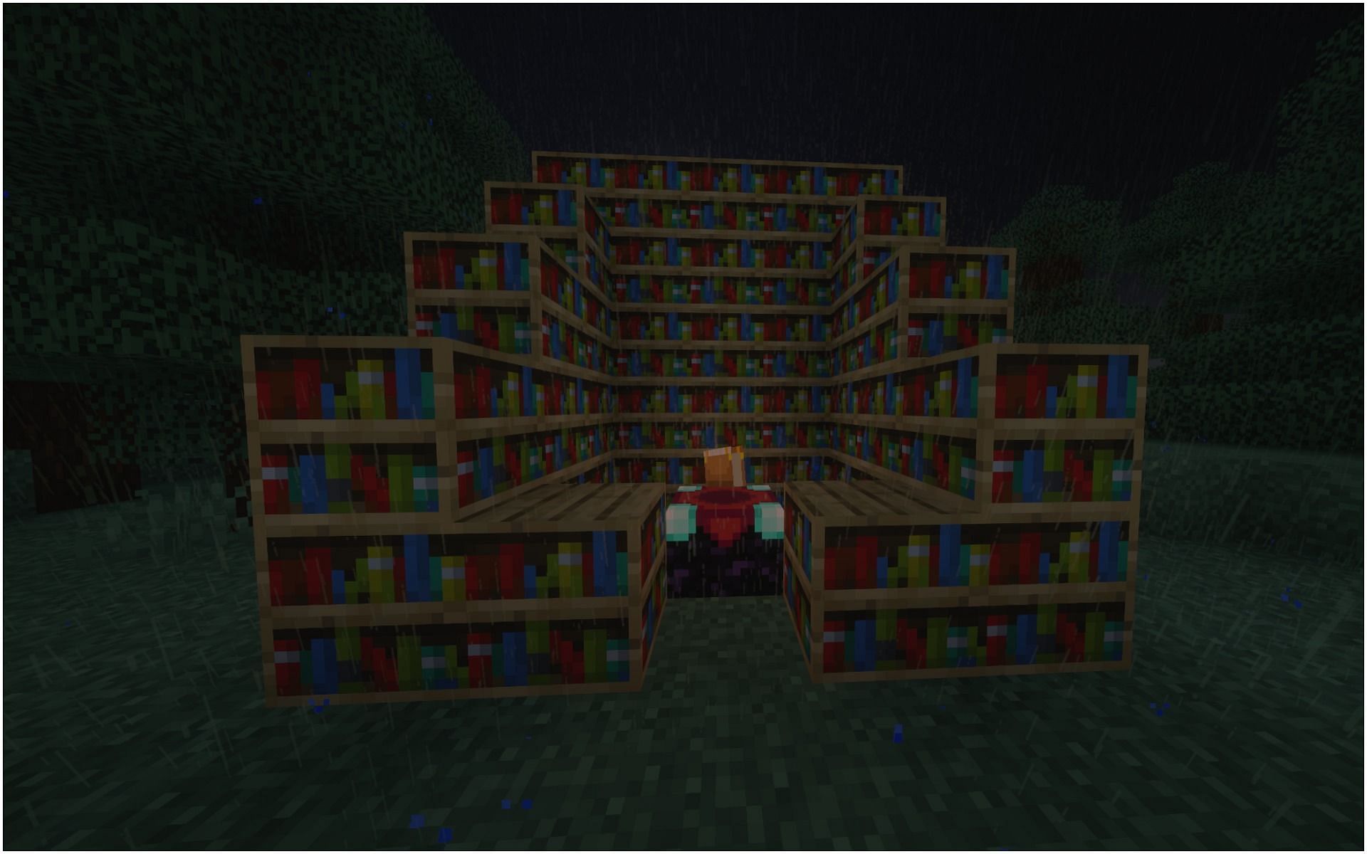 An abundance of bookshelves (Image via Minecraft)
