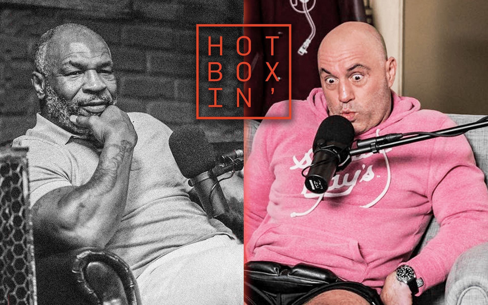 Mike Tyson (left) &amp; Joe Rogan (right) [Image Credits- @hotboxinpodcast on Instagram &amp; hotboxinpodcast.com]