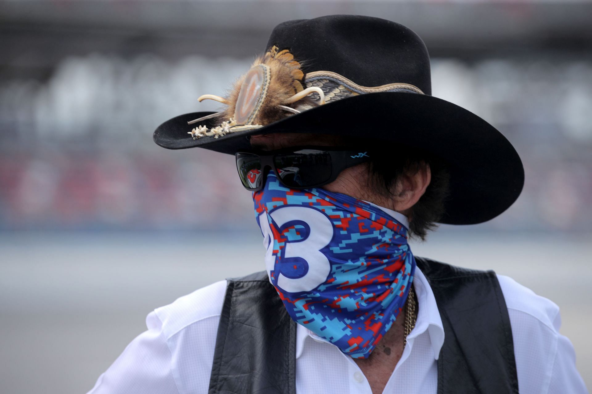 Hall of Famer Richard Petty stands on the grid prior to the NASCAR Cup Series GEICO 500 at Talladega Superspeedway.