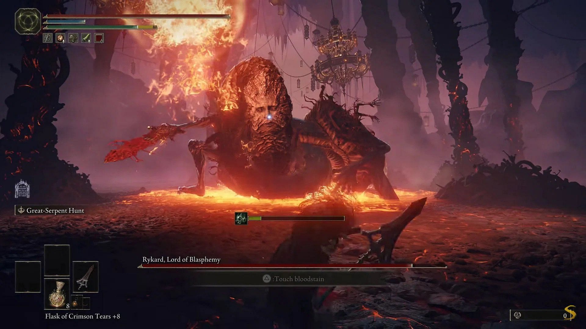 Rykard&#039;s poison and fire attacks can be problematic for players in Elden Ring (Image via Shirrako/Youtube)