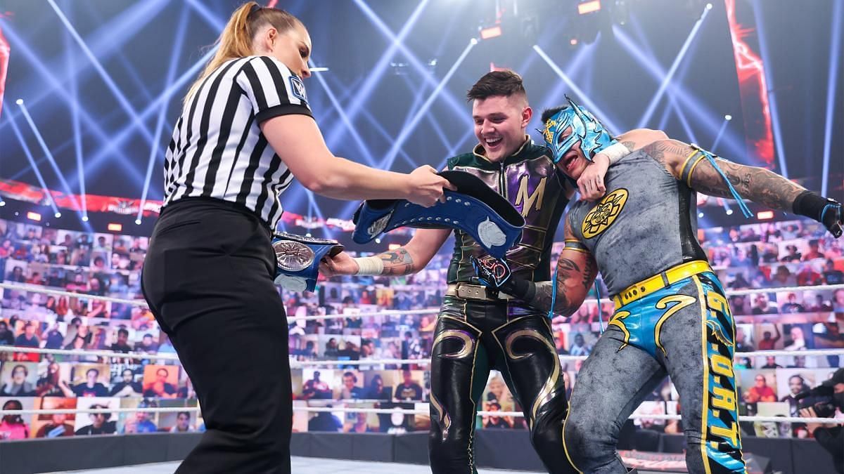 Dominik and Rey Mysterio are the first father-son duo to win the tag team titles in WWE
