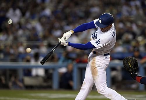 Freddie Freeman scored his first home run for the Los Angeles Dodgers in his first at-bat against the Atlanta Braves