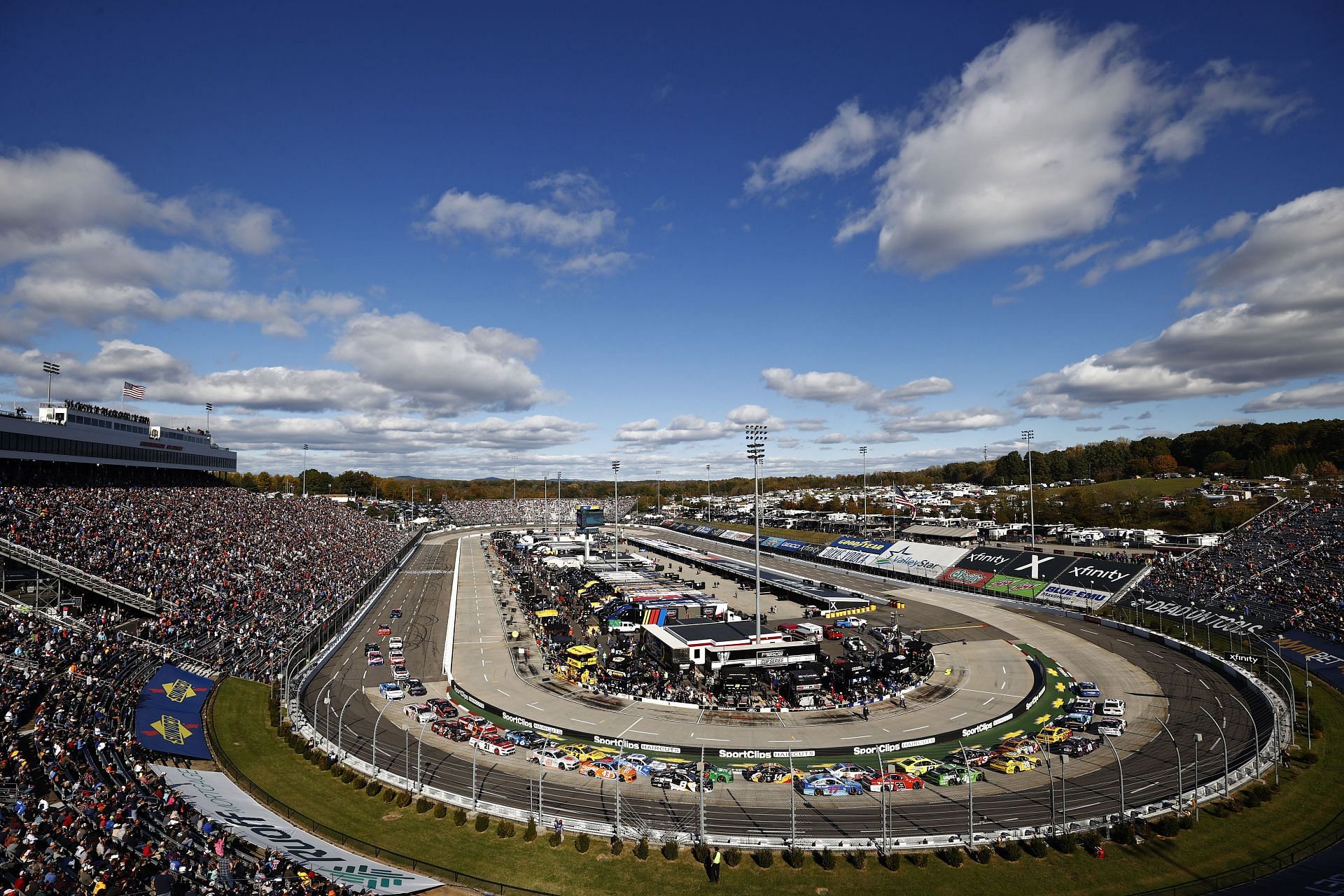 A general view of racing during the NASCAR Cup Series Xfinity 500 at Martinsville Speedway.