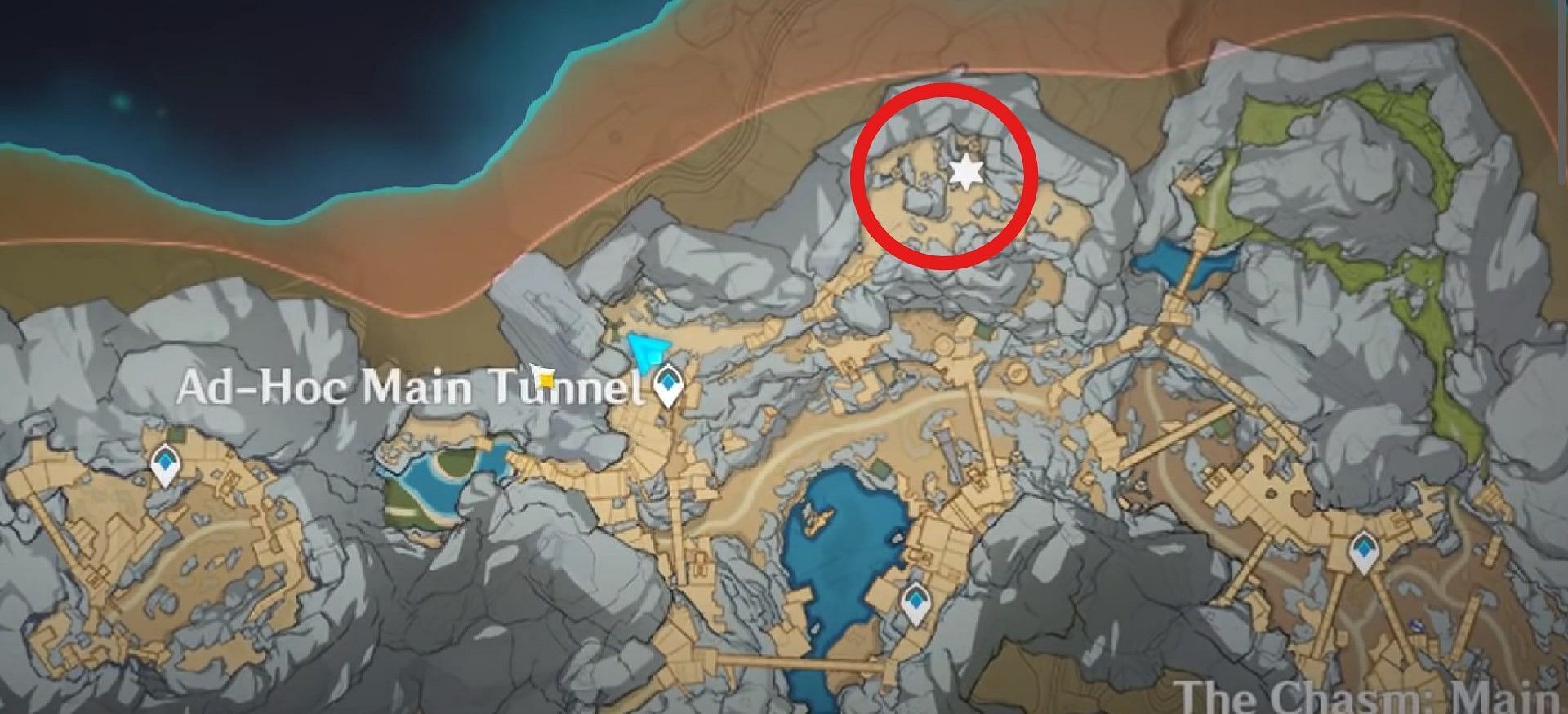 Location of first map fragment to unlock the gate in The Chasm: Underground Mines (Image via Genshin Impact)