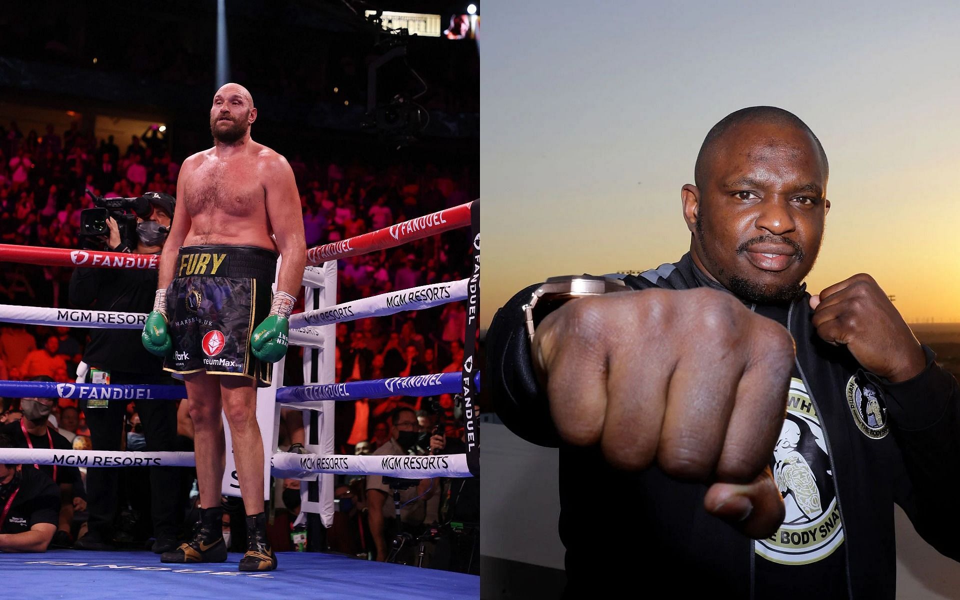 Tyson Fury (L) has received a warning just one week away from his fight with Dillian Whyte (R)