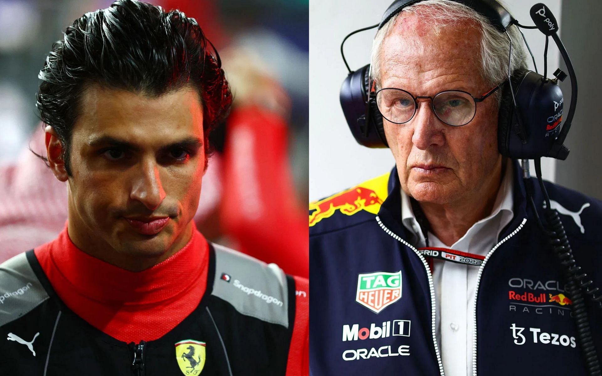 Helmut Marko (right) expected Carlos Sainz (left) to perform on similar levels to his teammate Charles Leclerc in 2022