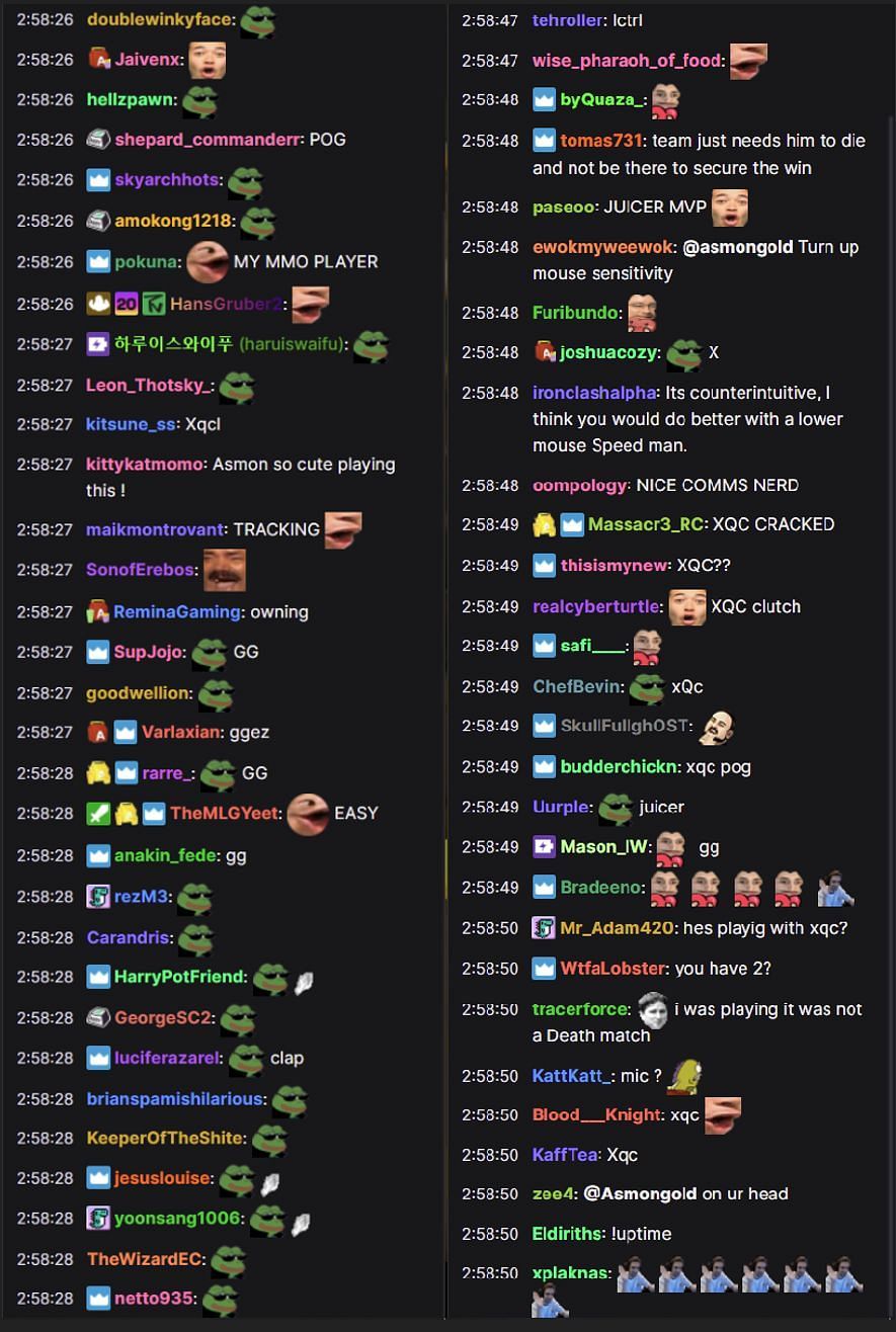 Fans reacting after the streamer carried the game (Images via Twitch chat)