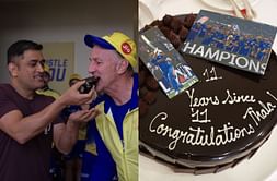 [Watch] MS Dhoni cuts cake on the 11th anniversary of the 2011 ODI World Cup triumph