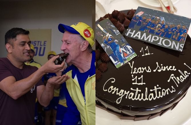 [Watch] MS Dhoni cuts cake on the 11th anniversary of the 2011 ODI World Cup triumph