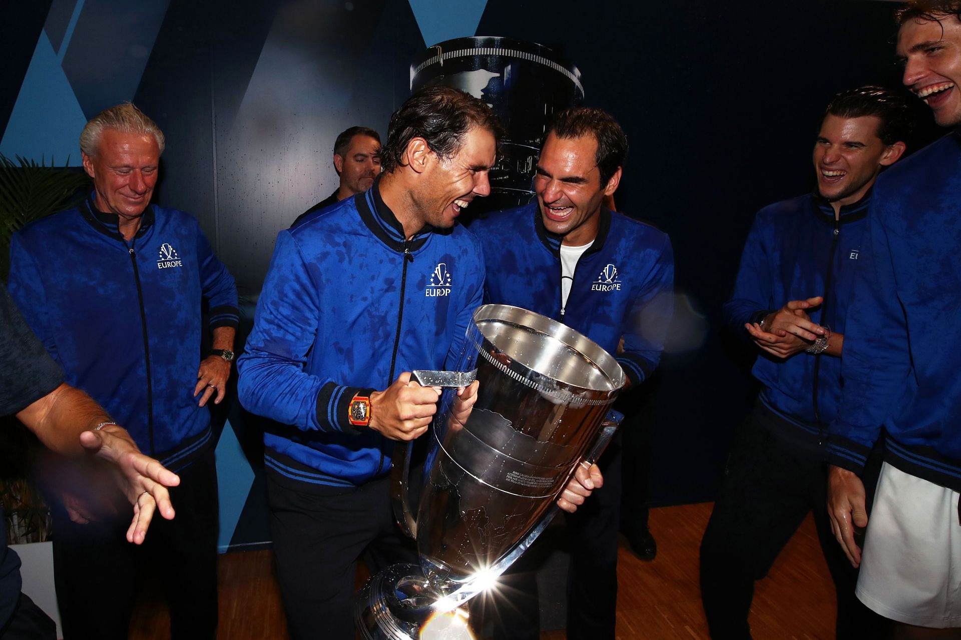 Rafael Nadal and Roger Federer during the 2019 Laver Cup