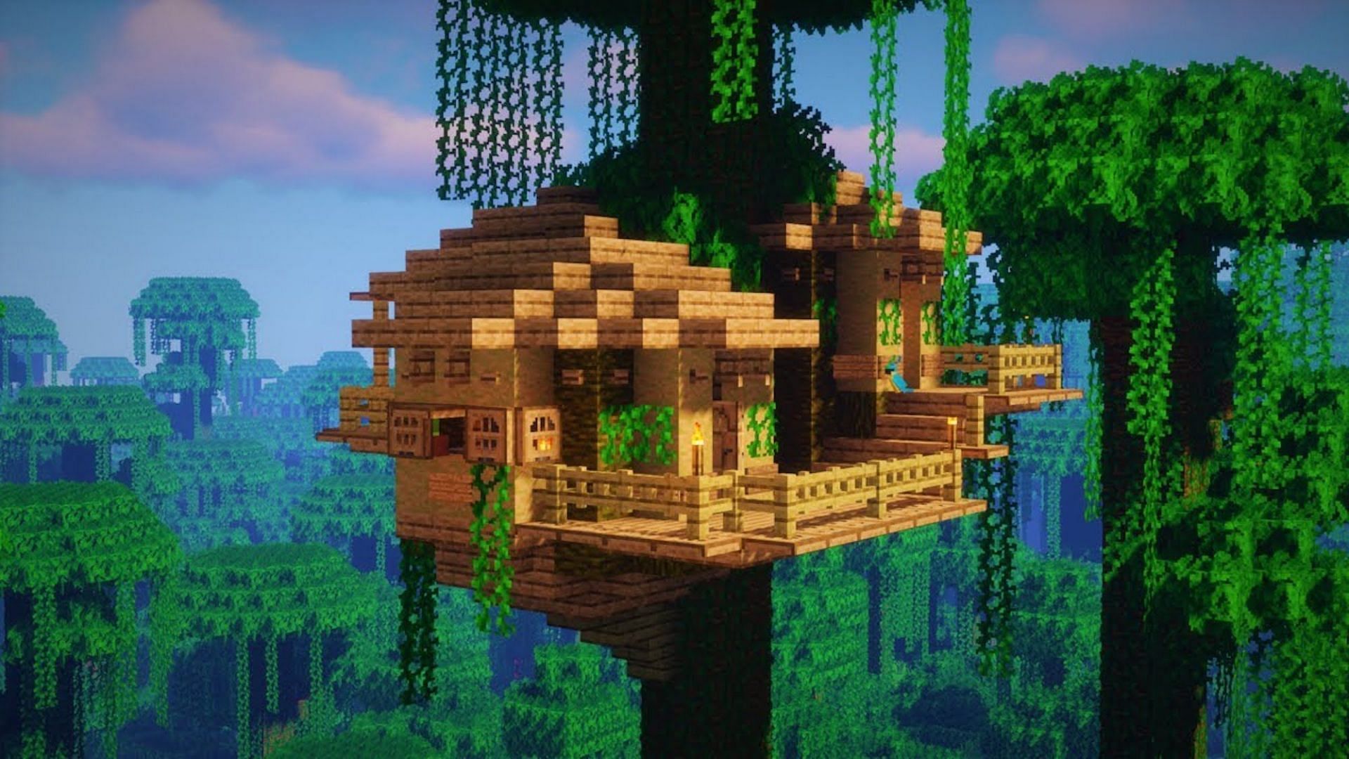 A beautiful treehouse build (Image via Minecraft)