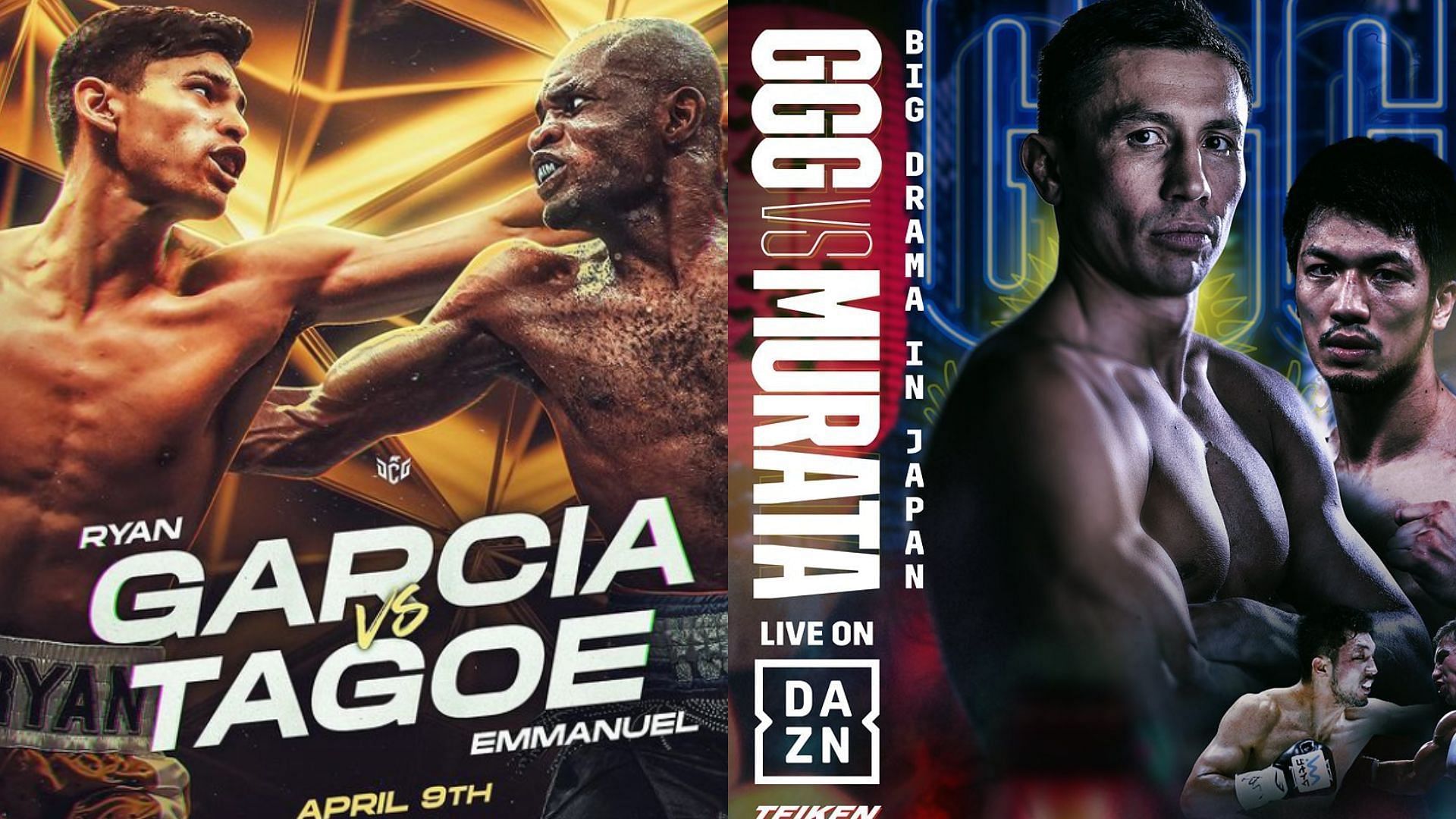 Garcia vs Tagoe (left) and GGG vs Murata (right), Credits:- Instagram.