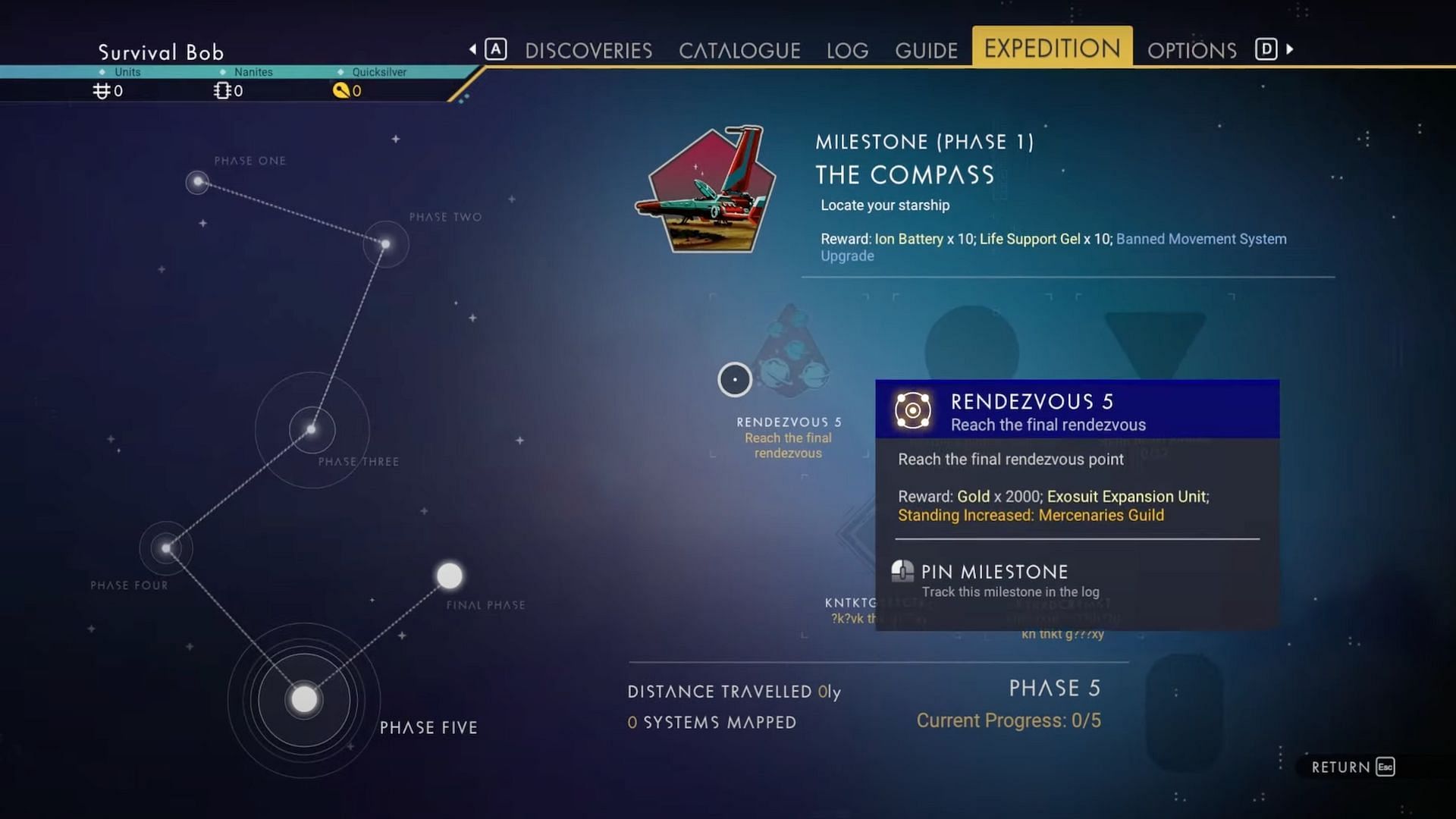 Players of No Man&#039;s Sky can complete The Compass to finish the first milestone in Expedition 6: The Blighted (Image via Survival Bob/YouTube)