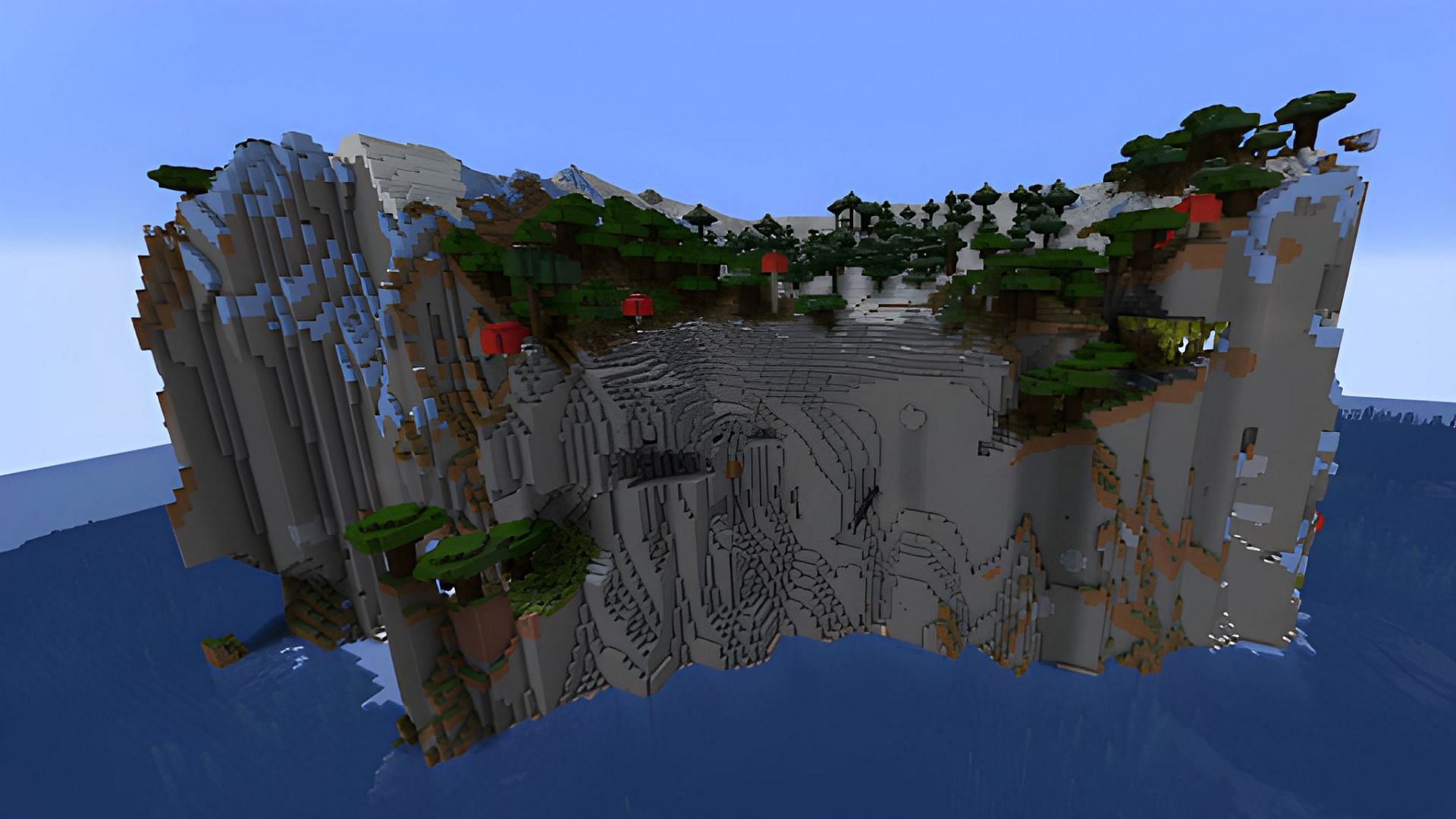 This seed contains unique cliffs that will make a great base (Image via Mojang)