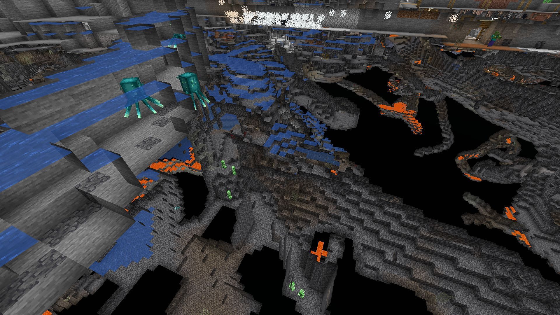 Mobs underground in caves, taking up some of the mob cap (Image via Minecraft)