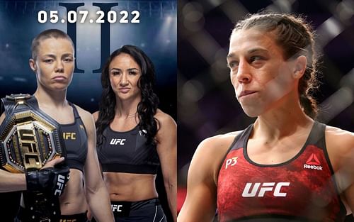 Rose Namajunas vs. Carla Esparza (left) and Joanna Jedrzejczyk (right) [Images courtesy of @carlaesparza1 Instagram and Getty)