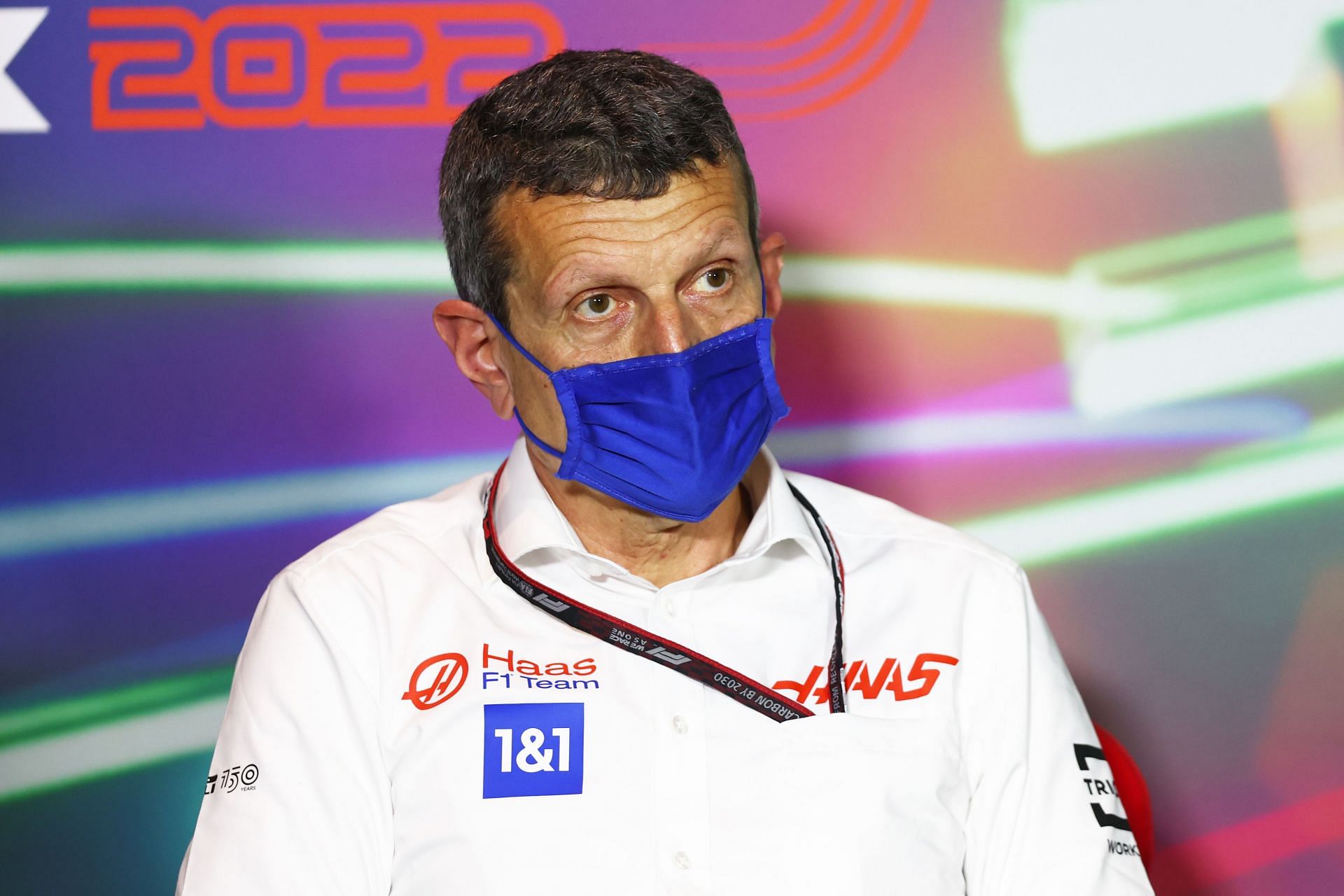 Haas F1 Team Principal Guenther Steiner looks on in the Team Principals Press Conference prior to final practice ahead of the race in Saudi Arabia. (Photo by Lars Baron/Getty Images)