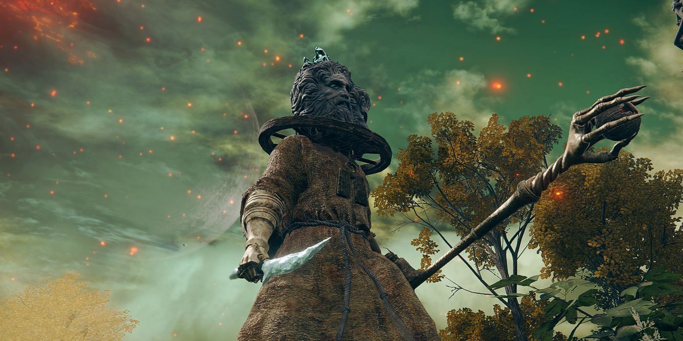 A player holds a Crystal Knife is one hand with a staff in the other (Image via FromSoftware Inc.)