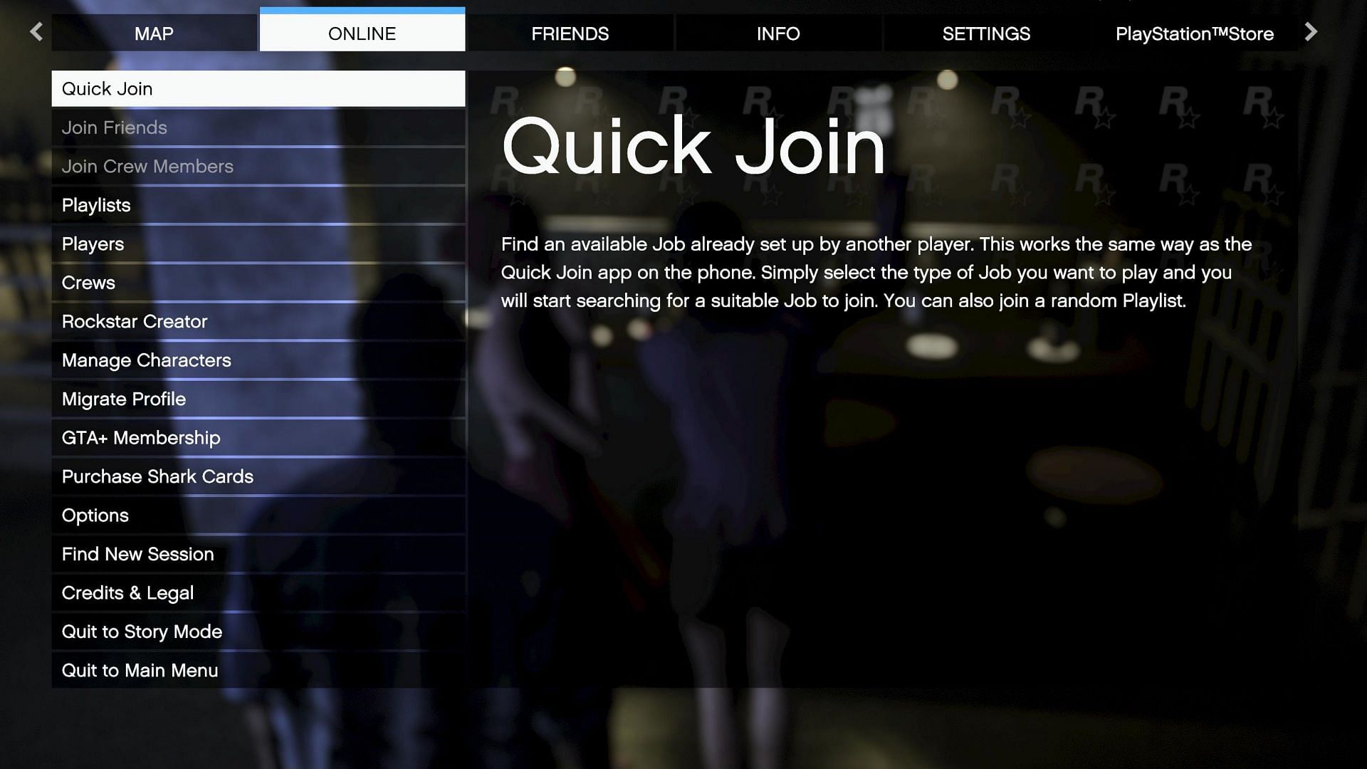 How the Quick Join option looks like in the pause menu (Image via Rockstar Games)