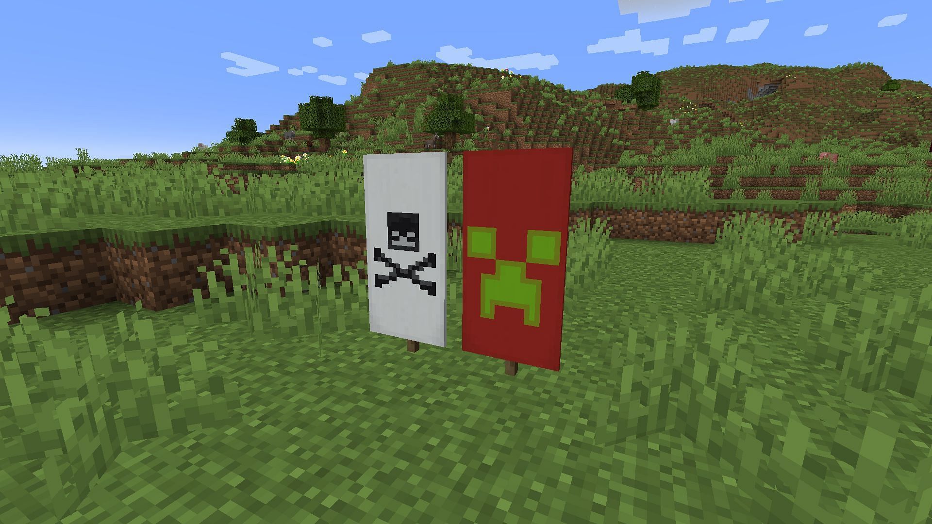 An example of the custom banners made with mob heads (Image via Minecraft)