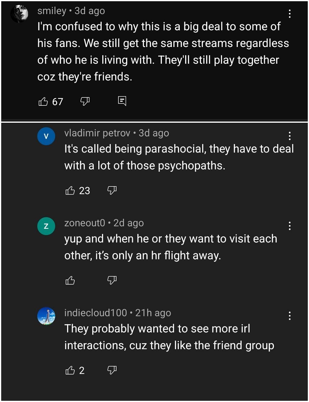 Some YouTube commenters call out Sykkuno fans for being too parasocial, saying this isn&#039;t a big deal (Image via YouTube)