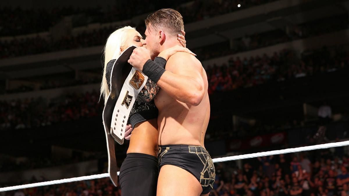The Miz and his wife Maryse embrace after his Intercontinental Championship triumph