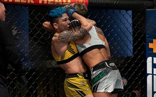 Jessica Andrade earned the first-ever standing arm triangle choke in UFC history on Saturday [Image via @ufc on Instagram]