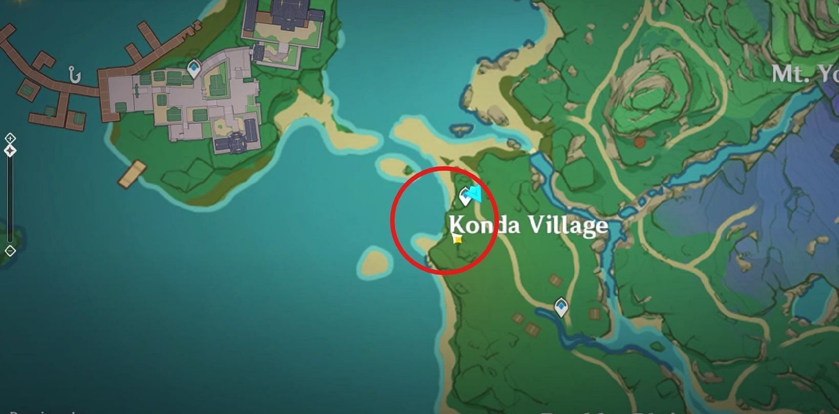 Players can find Kitsune fox in the marked area near Konda Village (Image via HoYoverse)