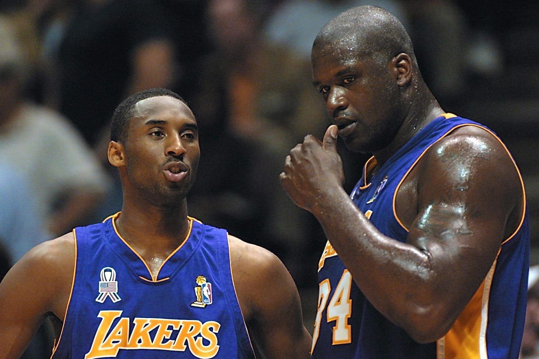 LA Lakers legends Kobe Bryant, left, and Shaquille O&#039;Neal