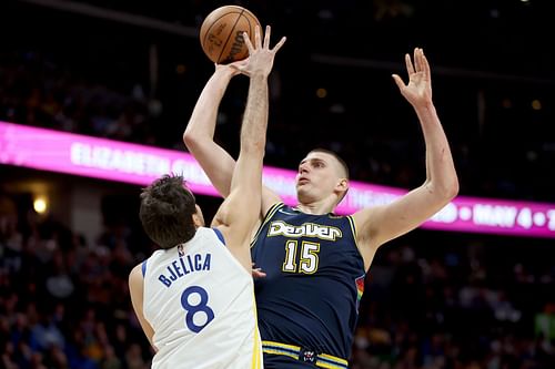 Nikola Jokic (right) in action during Golden State Warriors vs. Denver Nuggets — Game 4.