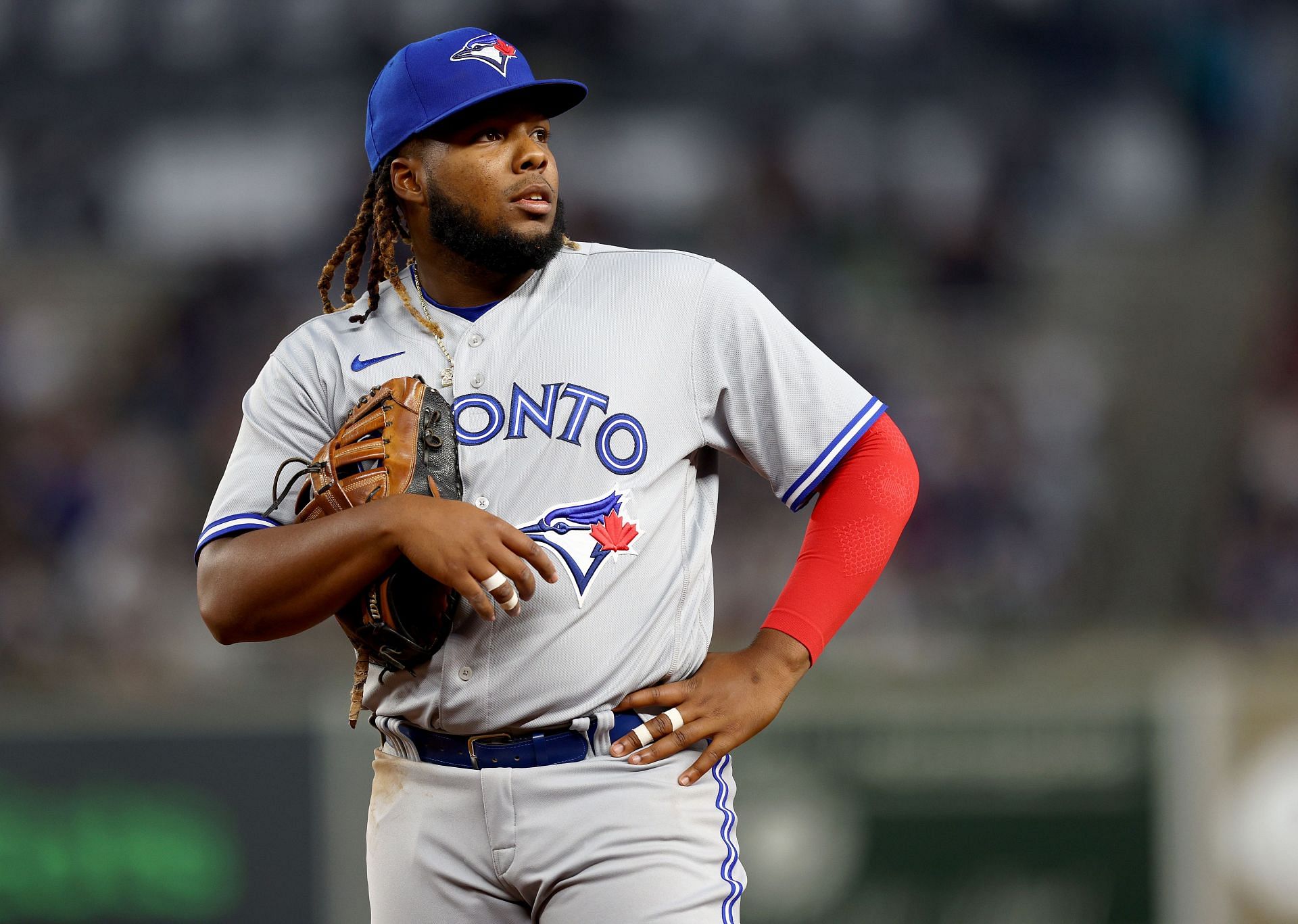 Vlad Guerrero Jr. looks on in the bottom of the second inning of the game against the New York Yankees in April, 2022