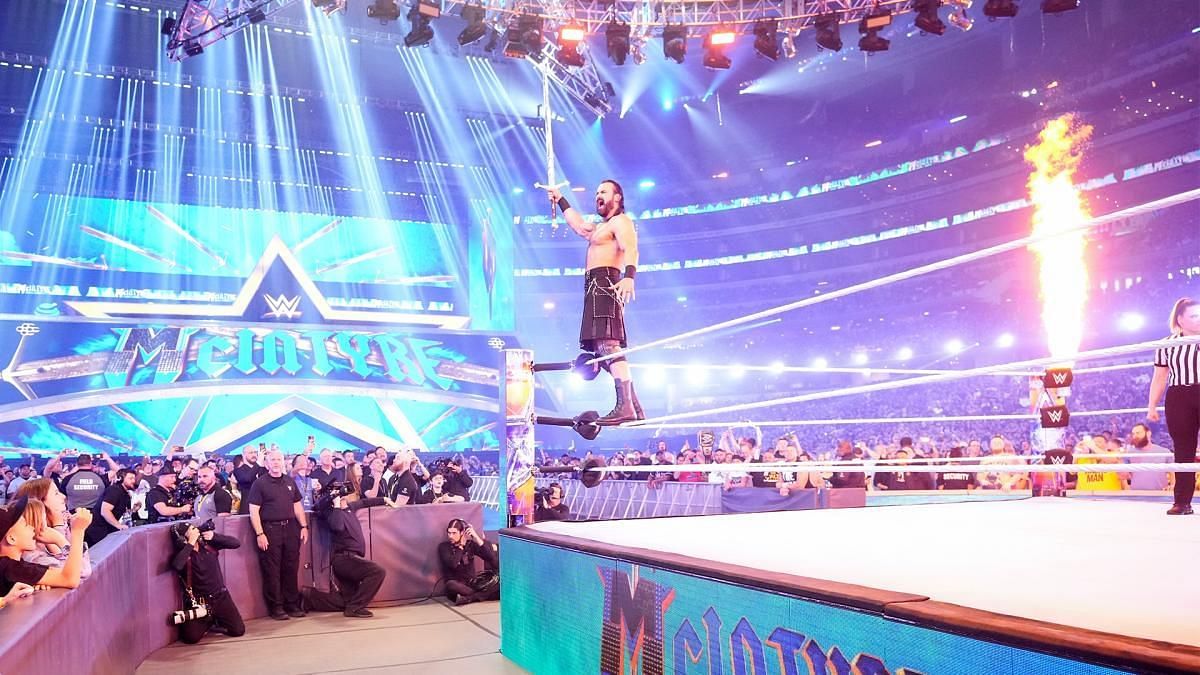 Drew McIntyre making his entrance at WrestleMania 38