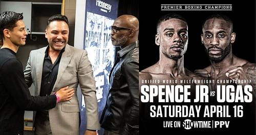 Garcia, De La Hoya, and Hopkins (left) and Spence vs. Ugas (right) [Image credit: @oscardelahoya  and @premierboxing via Instagram]