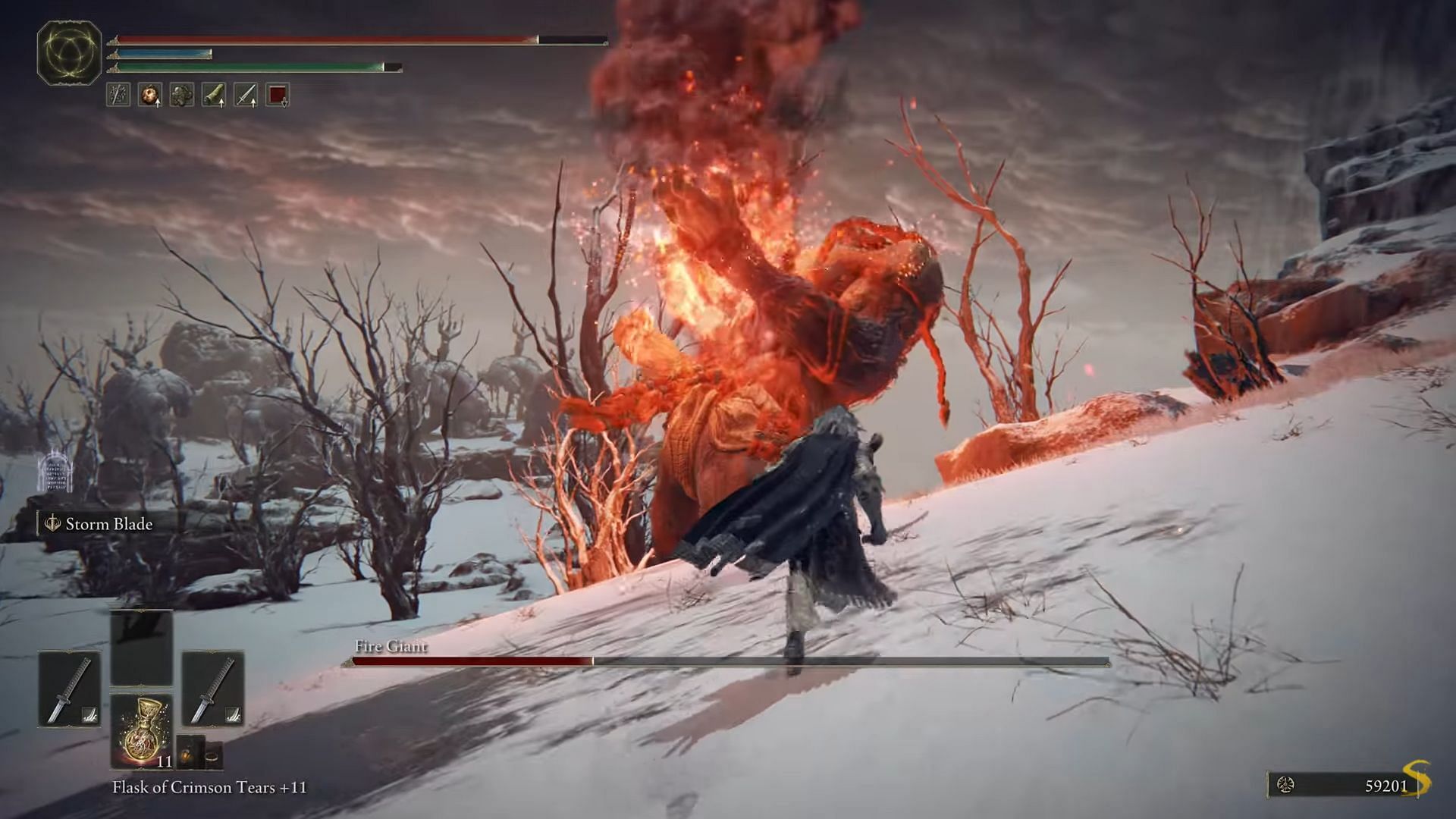 Fire Giant&#039;s fight can be made easier in Elden Ring if players use Torrent (Image via Shirrako/Youtube)