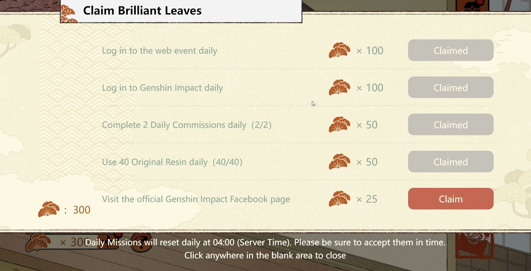 Complete tasks and claim Brilliant Leaves (Image via HoYoverse)