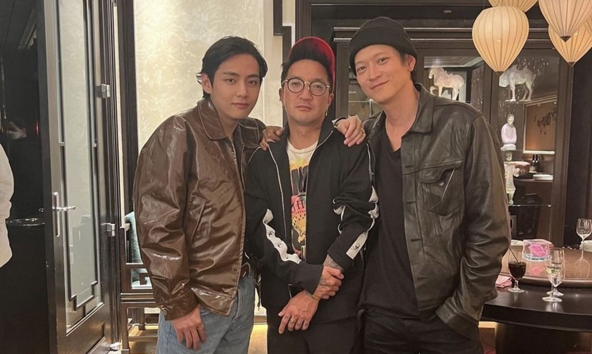BTS&#039; V meets up with Gang Dong-won and Brian Lee (Image via Instagram/bleemusic14)
