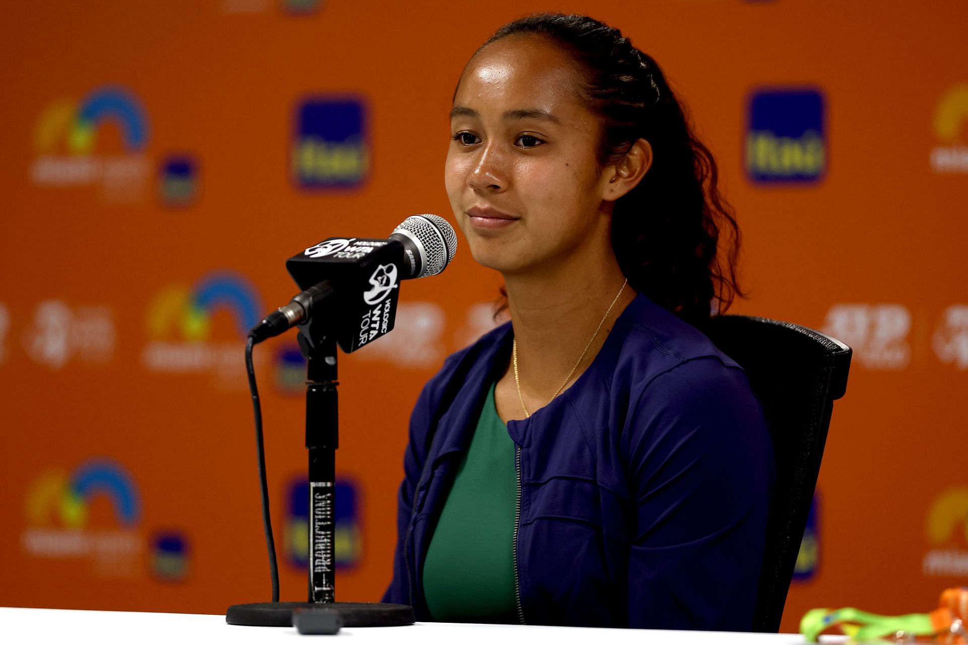 Leylah Fernandez speaks to the press at the 2022 Miami Open