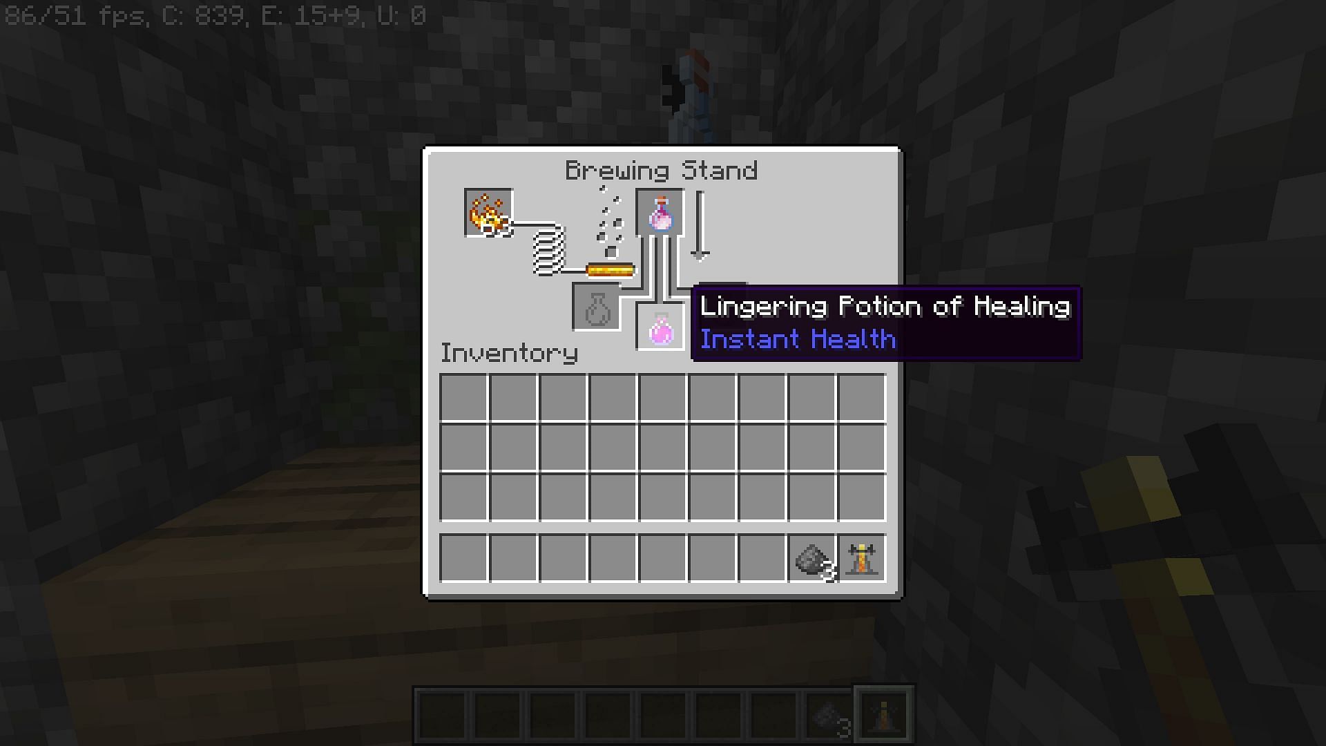 Brewing recipe containing dragon&#039;s breath from Ender Dragon (Image via Minecraft)