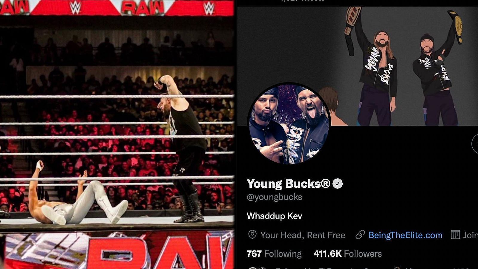 Owens performing the taunt (Left), The Bucks changing their bio (right).