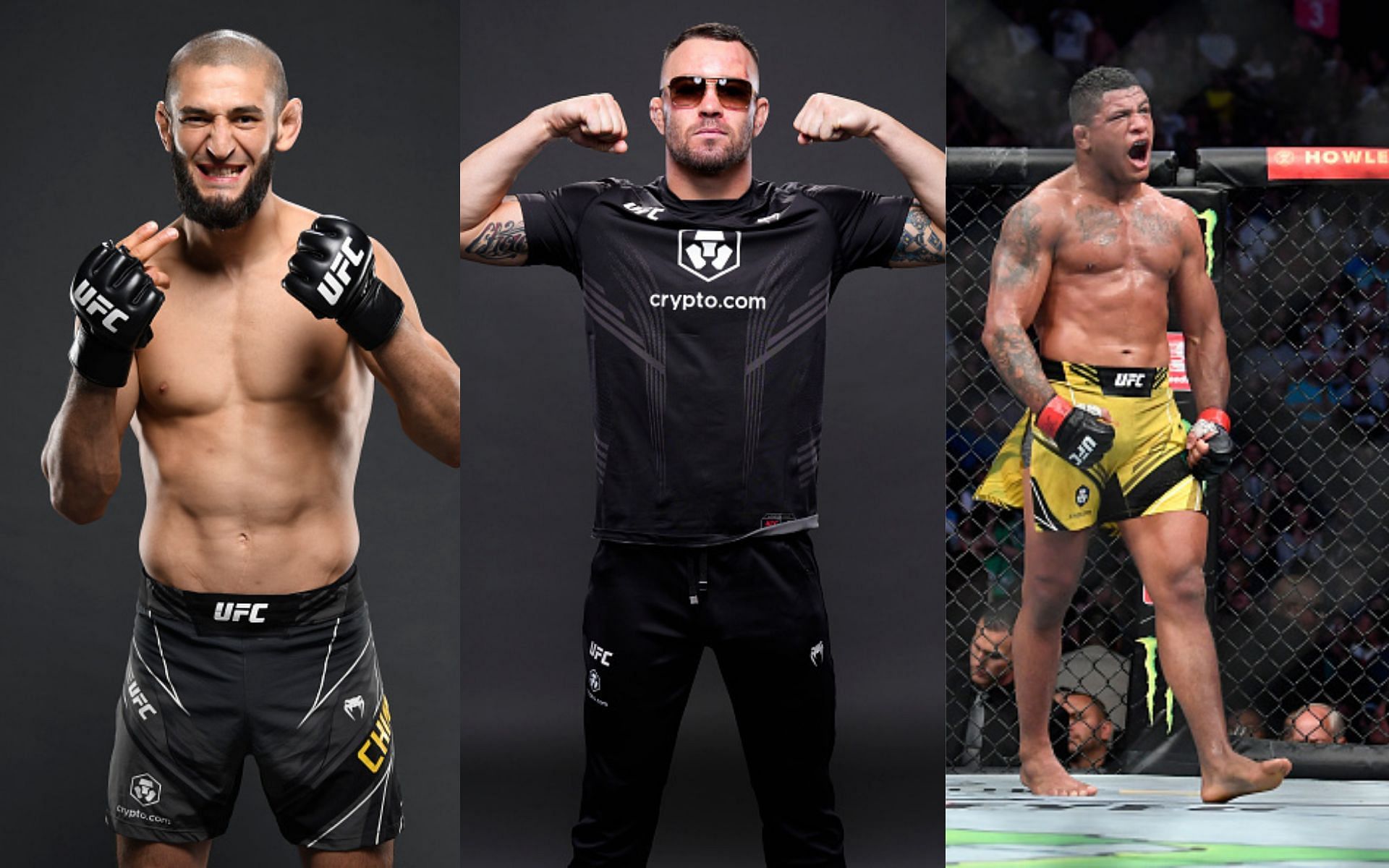 Khamzat Chimaev (left), Colby Covington (middle), and Gilbert Burns (right)(Images via Getty)