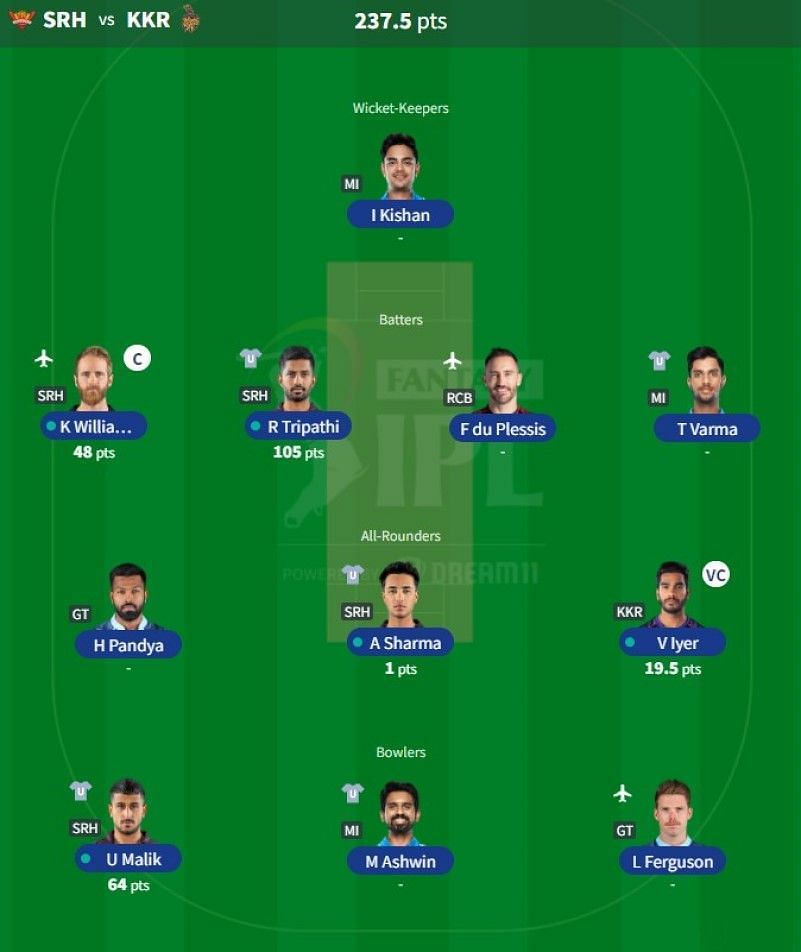 IPL Fantasy team suggested for Match 25 - KKR vs SRH